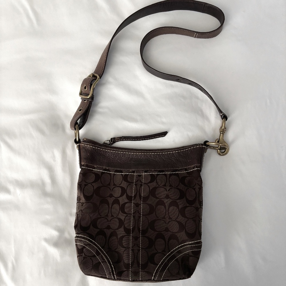 COACH Signature Canvas x Leather Brown Shoulder/Crossbody Bag EUC